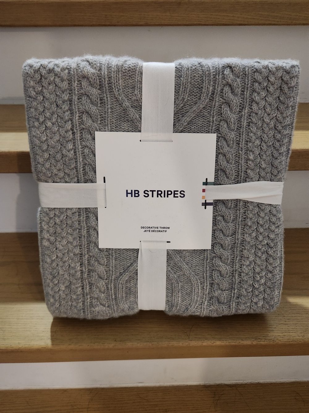 HBC Stripes Cable Knit Decorative Throw Blanket - Gray